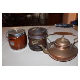 Ice Bucket and Tea Kettle lot of 3 Wood and