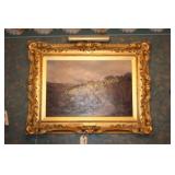 Oil Painting in Beautiful Lighted Gold Frame - By