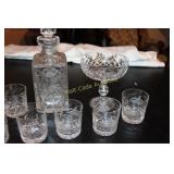 Whiskey Bottle, Glasses and Candy Dish Crystal