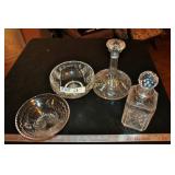 Whiskey Bottles and Bowls lot of 4 Crystal
