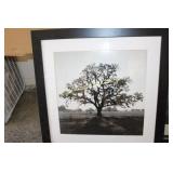 Black and White Cow Under Tree Framed Art