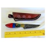 Knife 7" Damascus Skinner With Leather Sheath