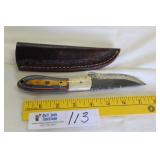 Knife 7" Damascus Blue and Yellow Wood Handle