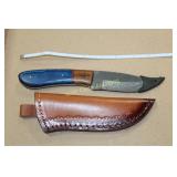 Knife 9" Damascus Dark Blue and Walnut Handle