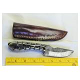 Knife 8" Damascus Skinner Wood and Metal Handle