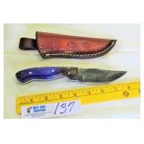 Knife 8" Damascus Purple Drop Point with Sheath