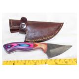 Knife 7" Damascus Quick Point Pink and Blue Lam
