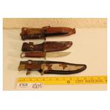 Knives lot of 3 Skinners with Sheaths