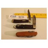 Pocket Knifes Lot of 3 Wooden Handles, Stag