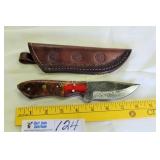 Knife 8 1/2" Damascus Walnut and Red  Drop Point