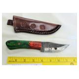 Knife 8" Damascus Skinner Green and Red Handle