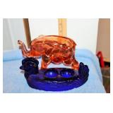 Amber Glass Elephant Figurine Candy Dish Trinket