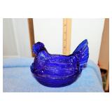 Candy Dish Cobalt Blue Glass Vintage Hen on Nest