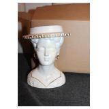 Lady Head Vase Planter with Gold Trim Vintage
