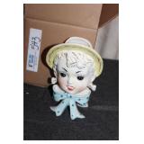 Lady Head Vase Planter Girl with Polka Dot Bow