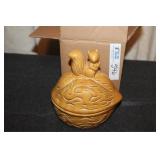 Squirrel on Walnut Candy Dish Vintage Ceramic