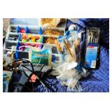 Arts and Crafts Lot - Beads, Yarn, Paint Brushes