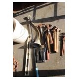 Bucket of Hand Tools - Hammers, Funnel, I Beam
