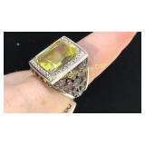 .925 Silver Lemon Citrine & White Topaz Ring Sz 7