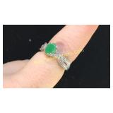 .925 Silver Emerald & CZ Ring Sz 6