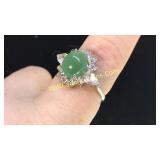 .925 Silver Jade & CZ Ring Sz 8