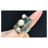 .925 Silver Pearl Ring Sz 6