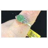 .925 Silver Jade & Cz Ring Sz 8