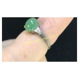 .925 Silver Jade & CZ Ring Sz 7