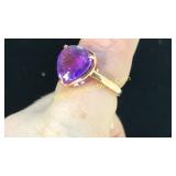 .925 Silver Heart Shaped Amethyst Ring Sz 7