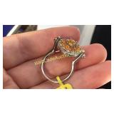 .925 Silver CZ & Citrine Ring Sz 7