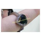 Emerald & CZ Ring Sz 9.5