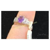 Amethyst & CZ Ring Sz 6
