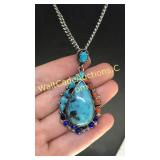 Stainless Steel Turquoise Pendant Necklace