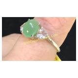 .925 Silver Jade & CZ Ring Sz 7