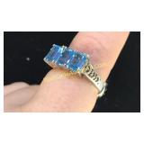 .925 Silver Aquamarine Ring Sz 7