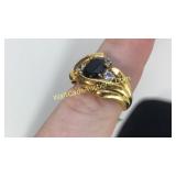 Black Agate & Cz Ring Sz 6