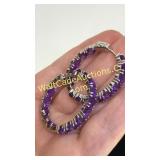 .925 Amethyst Hoop Earrings