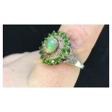 .925 Silver Opal & Peridot Ring Sz 7