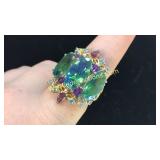 .925 Silver Aquamarine & Amethyst Ring Sz 7
