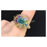 .925 Silver Aquamarine & amethyst Ring Sz 7