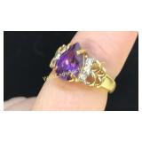 18K Amethyst & Diamond Ring Sz 6 *