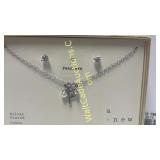 A New Day Necklace & Earrings "F" Silver Plated Cu