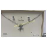 A New Day Necklace & Earrings "F" Silver Plated Cu