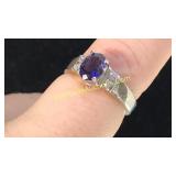 Amethyst & Cz Ring Sz 7