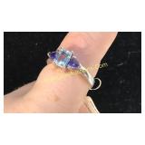 Aquamarine & Amethyst Ring Sz 8