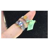 .925 Silver Elbaite Ring Sz 7 & .925 Ethiopian Opa