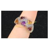 .925 Silver Multi-Stone Garnets & Amethyst Ring Sz