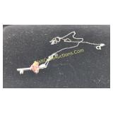 .925 Silver Ruby Heart Shaped Key Pendant Necklace