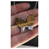 CZ Gold & Silver Color Butterfly Pendant Necklace