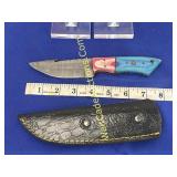 Knife w/ sheath Damascus Steel 4 inch Blade.